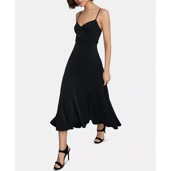 BCBGMaxAzria Women’s Strappy Satin Flared Midi Dress Black 8 - Picture 2 of 9